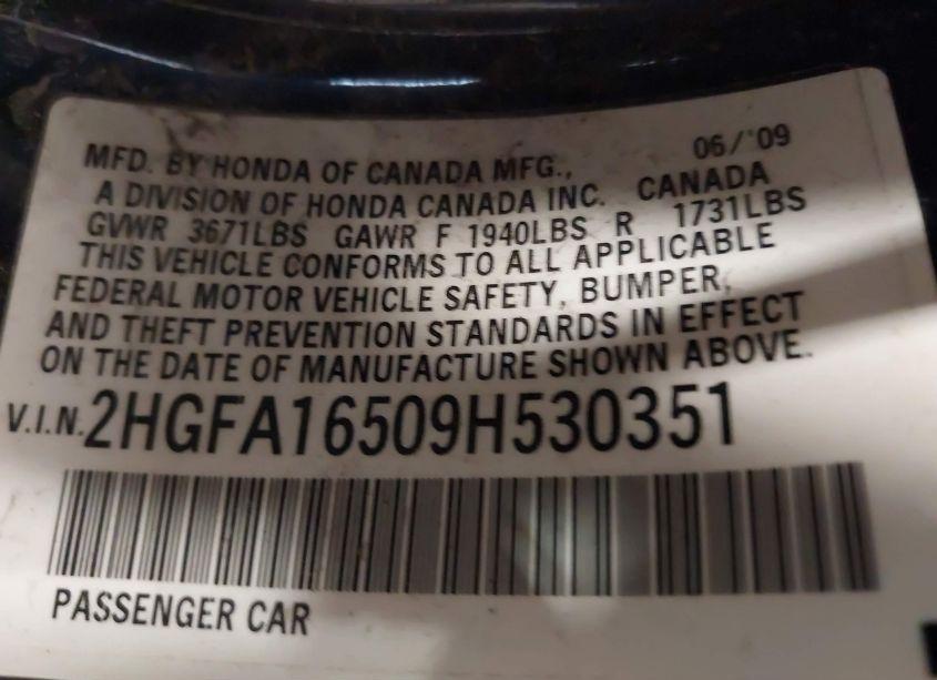 Photo 9 of 2009 Honda Civic LX (VIN 2HGFA16509H530351)