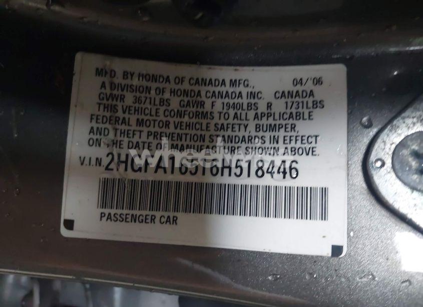 Photo 9 of 2006 Honda Civic LX (VIN 2HGFA16516H518446)