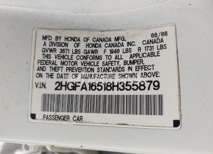 Photo 9 of 2008 Honda Civic LX (VIN 2HGFA16518H355879)