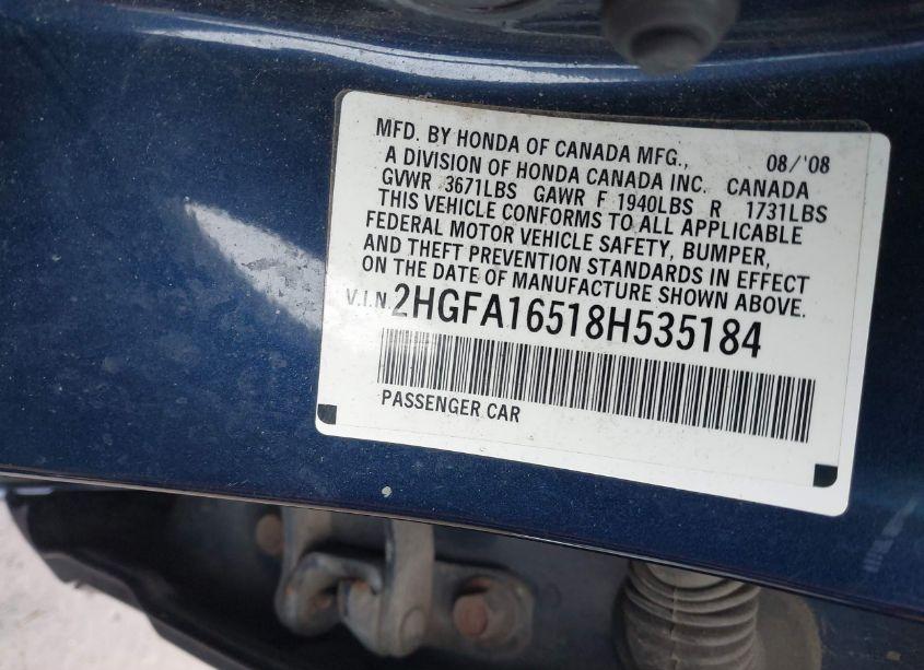 Photo 9 of 2008 Honda Civic LX (VIN 2HGFA16518H535184)