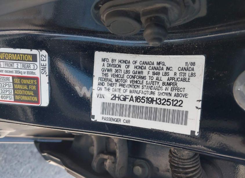 Photo 9 of 2009 Honda Civic LX (VIN 2HGFA16519H325122)