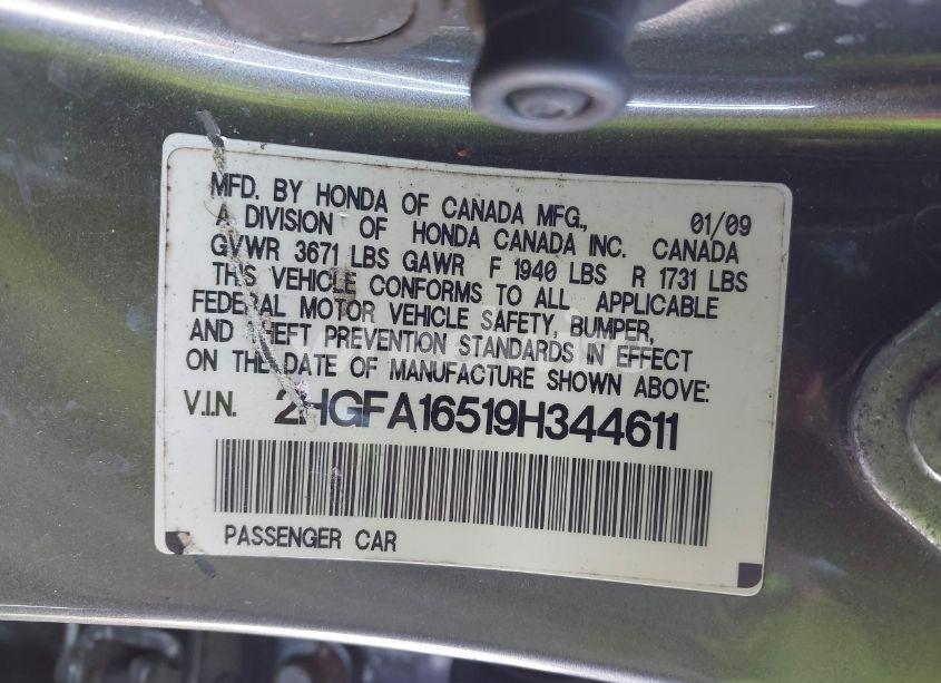 Photo 9 of 2009 Honda Civic LX (VIN 2HGFA16519H344611)