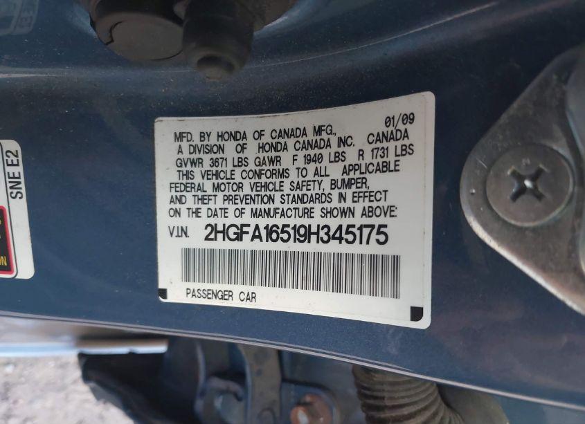 Photo 9 of 2009 Honda Civic LX (VIN 2HGFA16519H345175)