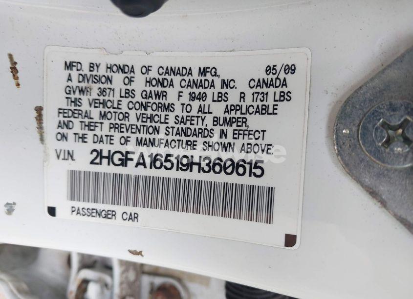 Photo 9 of 2009 Honda Civic LX (VIN 2HGFA16519H360615)