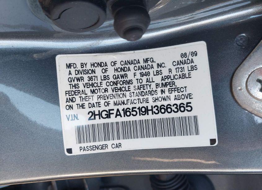 Photo 9 of 2009 Honda Civic LX (VIN 2HGFA16519H366365)