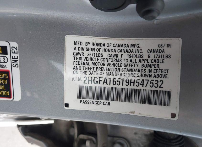 Photo 9 of 2009 Honda Civic LX (VIN 2HGFA16519H547532)