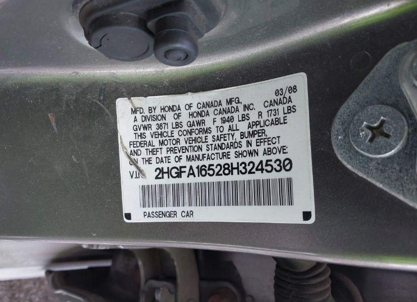 Photo 9 of 2008 Honda Civic LX (VIN 2HGFA16528H324530)