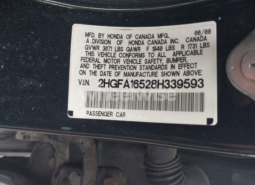 Photo 9 of 2008 Honda Civic LX (VIN 2HGFA16528H339593)