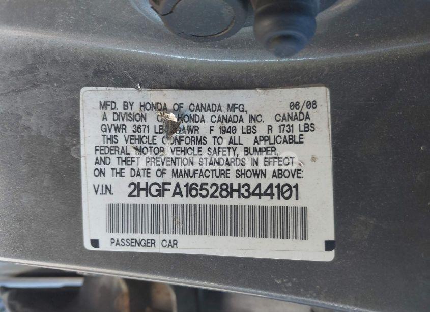 Photo 9 of 2008 Honda Civic LX (VIN 2HGFA16528H344101)