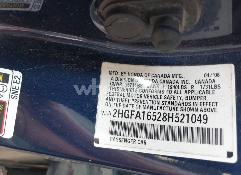 Photo 9 of 2008 Honda Civic LX (VIN 2HGFA16528H521049)