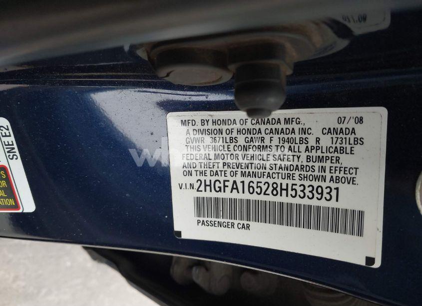 Photo 9 of 2008 Honda Civic LX (VIN 2HGFA16528H533931)
