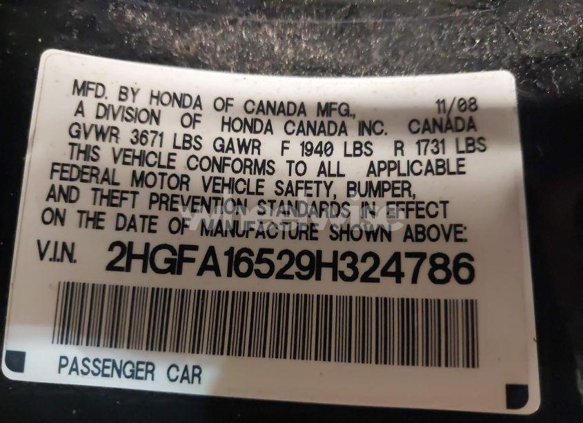 Photo 9 of 2009 Honda Civic LX (VIN 2HGFA16529H324786)