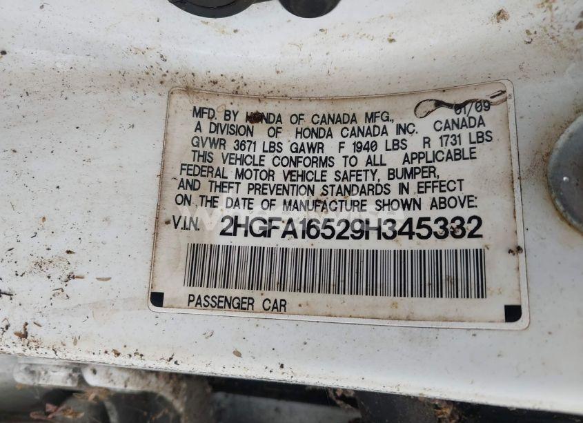 Photo 9 of 2009 Honda Civic LX (VIN 2HGFA16529H345332)