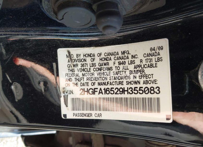 Photo 9 of 2009 Honda Civic LX (VIN 2HGFA16529H355083)