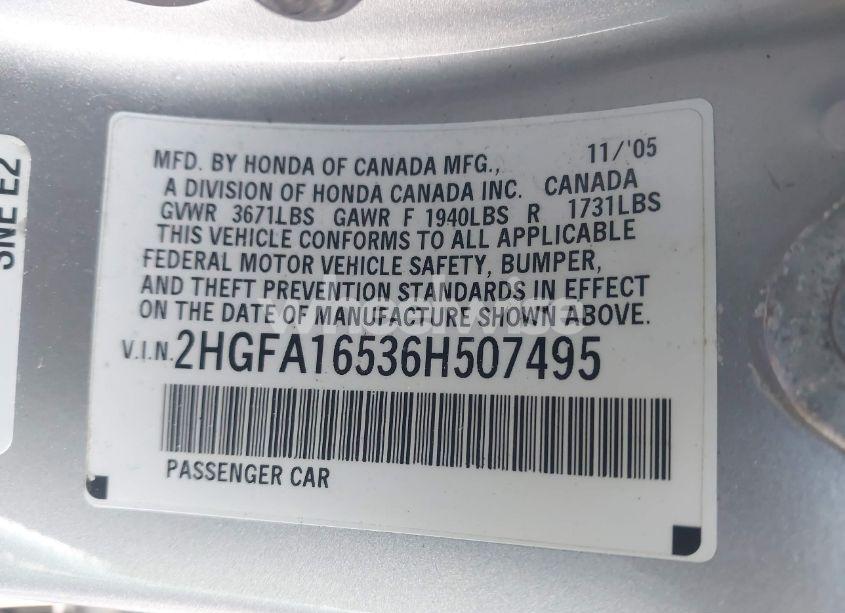 Photo 9 of 2006 Honda Civic LX (VIN 2HGFA16536H507495)