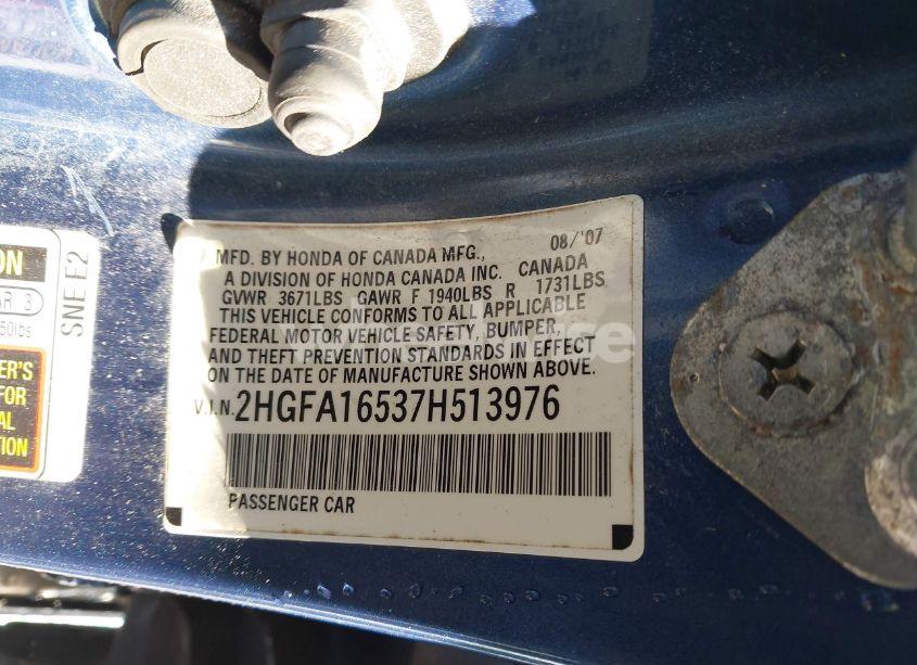 Photo 9 of 2007 Honda Civic LX (VIN 2HGFA16537H513976)