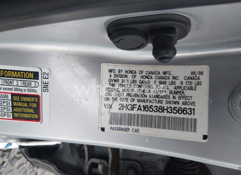 Photo 9 of 2008 Honda Civic LX (VIN 2HGFA16538H356631)