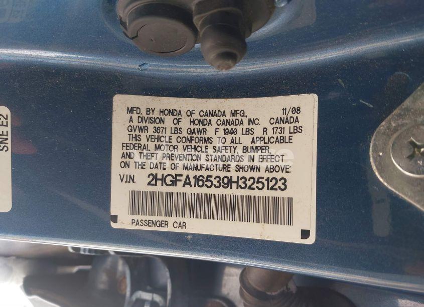 Photo 9 of 2009 Honda Civic LX (VIN 2HGFA16539H325123)