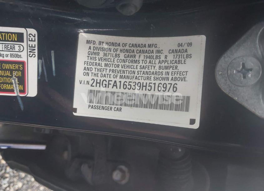 Photo 9 of 2009 Honda Civic LX (VIN 2HGFA16539H516976)