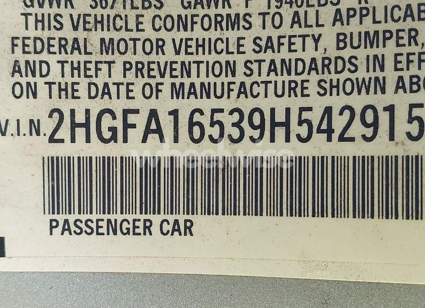 Photo 9 of 2009 Honda Civic LX (VIN 2HGFA16539H542915)