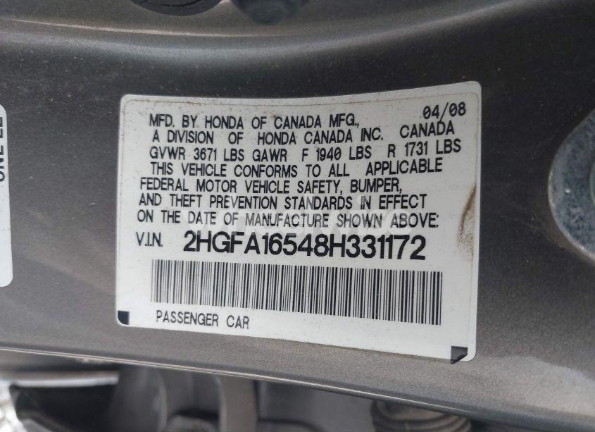Photo 9 of 2008 Honda Civic LX (VIN 2HGFA16548H331172)