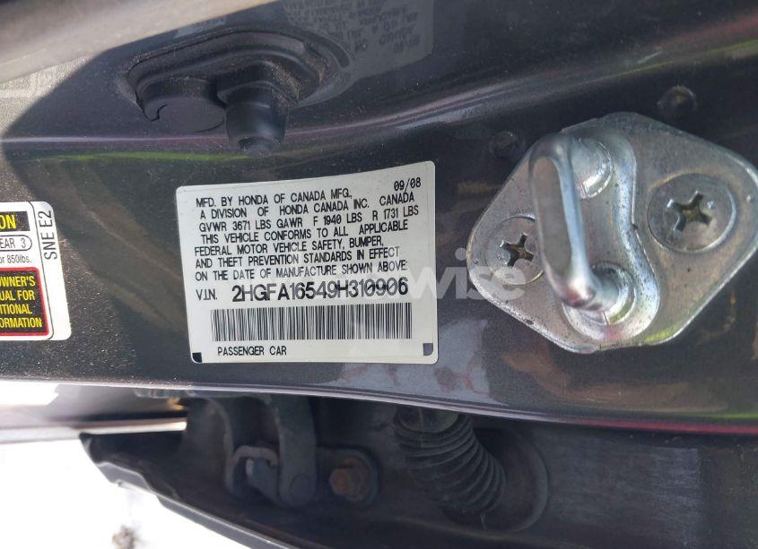 Photo 9 of 2009 Honda Civic LX (VIN 2HGFA16549H310906)