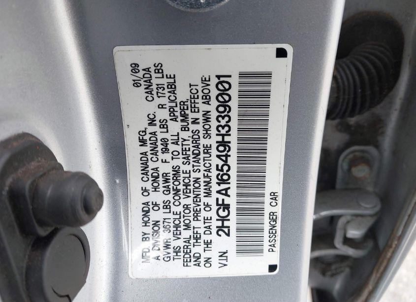 Photo 9 of 2009 Honda Civic LX (VIN 2HGFA16549H339001)