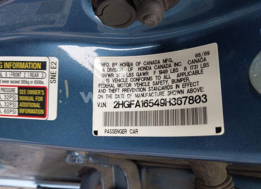 Photo 9 of 2009 Honda Civic LX (VIN 2HGFA16549H367803)