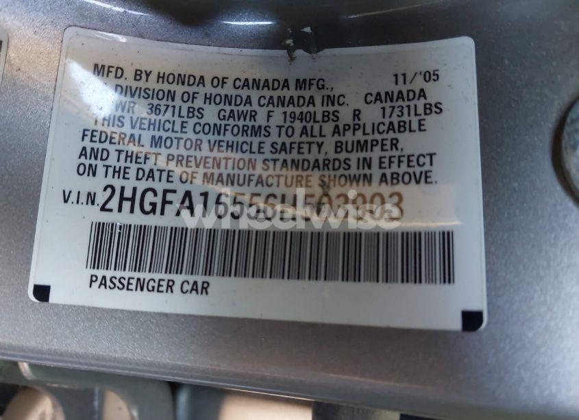 Photo 9 of 2006 Honda Civic LX (VIN 2HGFA16556H503903)