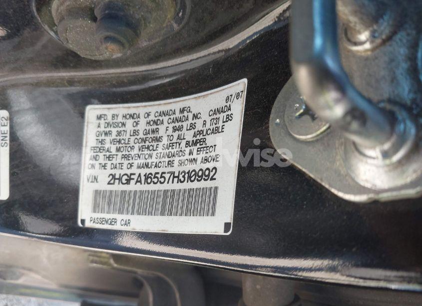 Photo 9 of 2007 Honda Civic LX (VIN 2HGFA16557H310992)