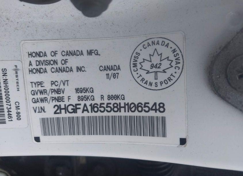 Photo 9 of 2008 Honda Civic LX (VIN 2HGFA16558H106548)