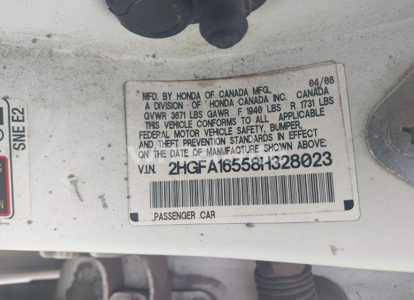 Photo 9 of 2008 Honda Civic LX (VIN 2HGFA16558H328023)