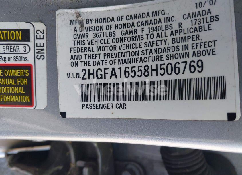 Photo 9 of 2008 Honda Civic LX (VIN 2HGFA16558H506769)