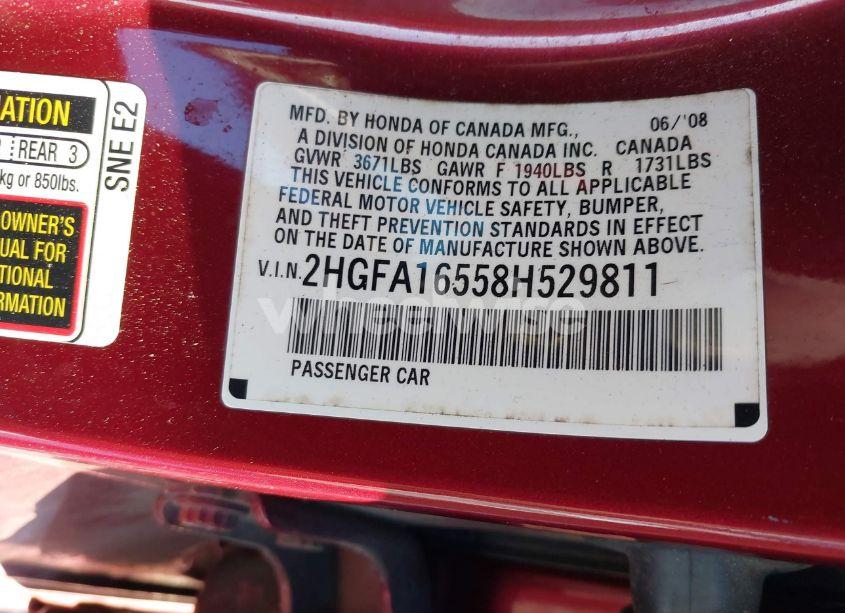 Photo 9 of 2008 Honda Civic LX (VIN 2HGFA16558H529811)
