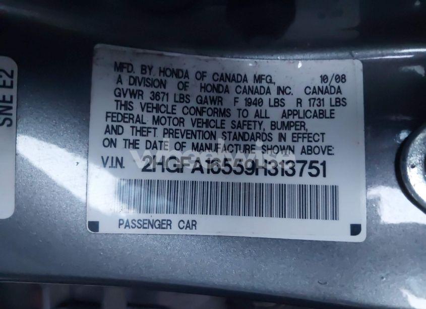 Photo 9 of 2009 Honda Civic LX (VIN 2HGFA16559H313751)