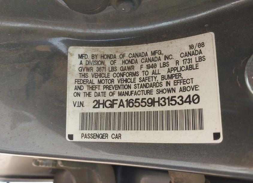 Photo 9 of 2009 Honda Civic LX (VIN 2HGFA16559H315340)