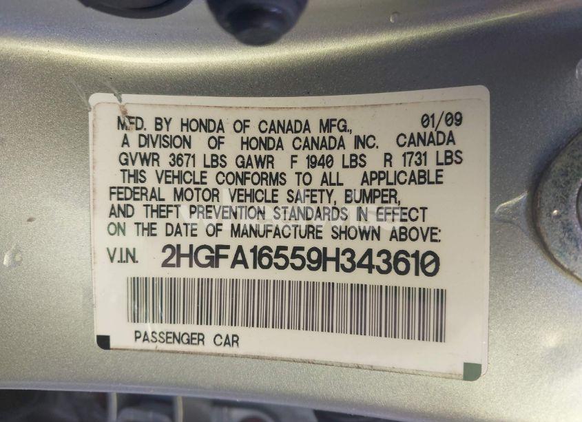 Photo 9 of 2009 Honda Civic LX (VIN 2HGFA16559H343610)