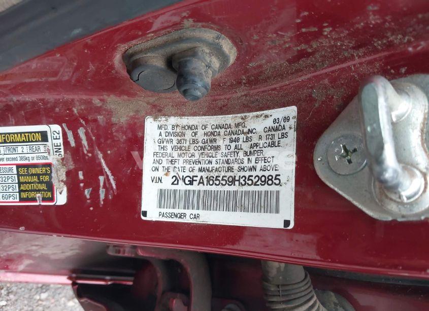 Photo 9 of 2009 Honda Civic LX (VIN 2HGFA16559H352985)