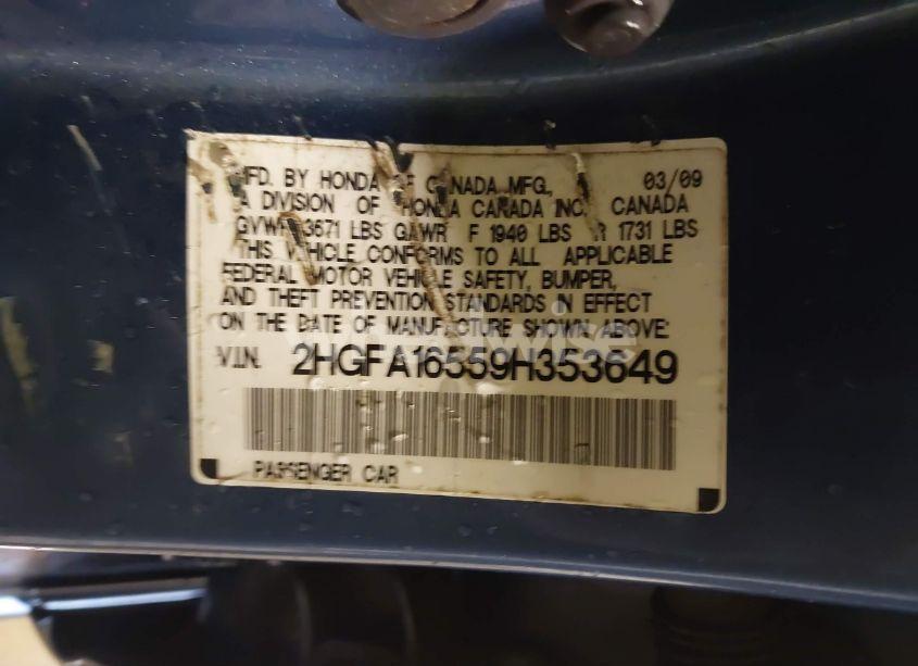 Photo 9 of 2009 Honda Civic LX (VIN 2HGFA16559H353649)