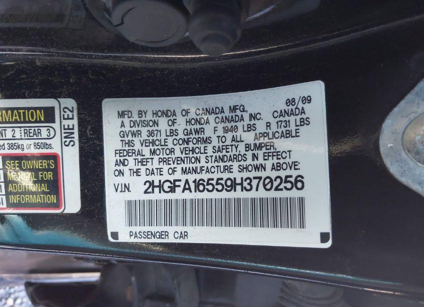 Photo 9 of 2009 Honda Civic LX (VIN 2HGFA16559H370256)