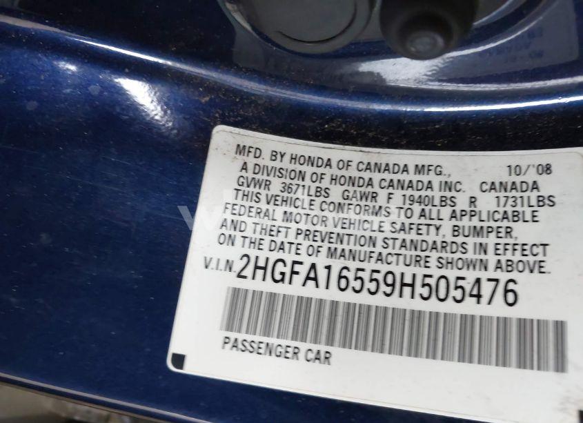 Photo 9 of 2009 Honda Civic LX (VIN 2HGFA16559H505476)