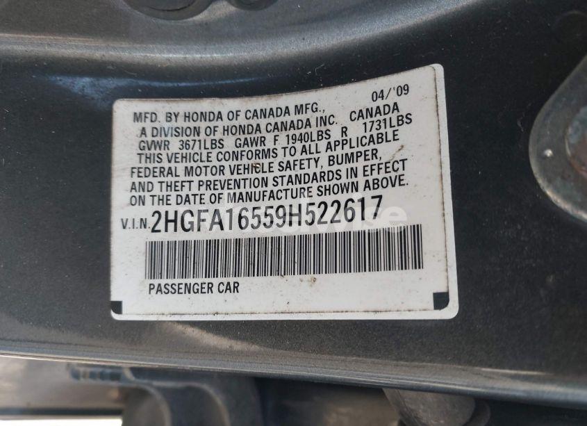 Photo 9 of 2009 Honda Civic LX (VIN 2HGFA16559H522617)