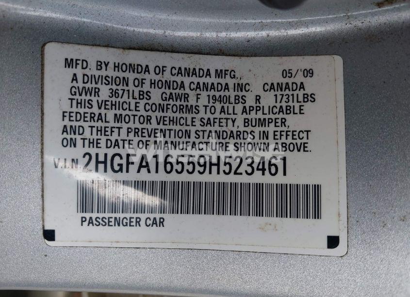 Photo 9 of 2009 Honda Civic LX (VIN 2HGFA16559H523461)