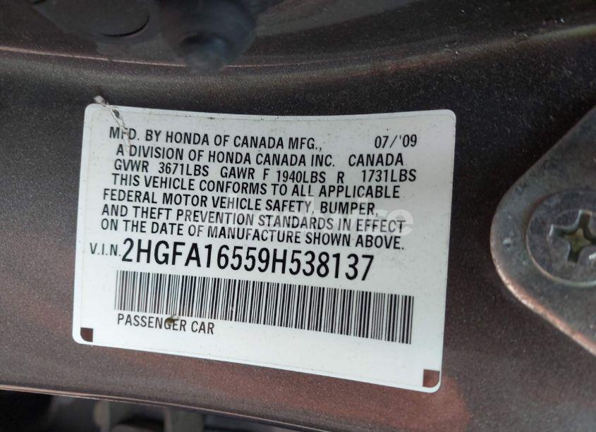 Photo 9 of 2009 Honda Civic LX (VIN 2HGFA16559H538137)
