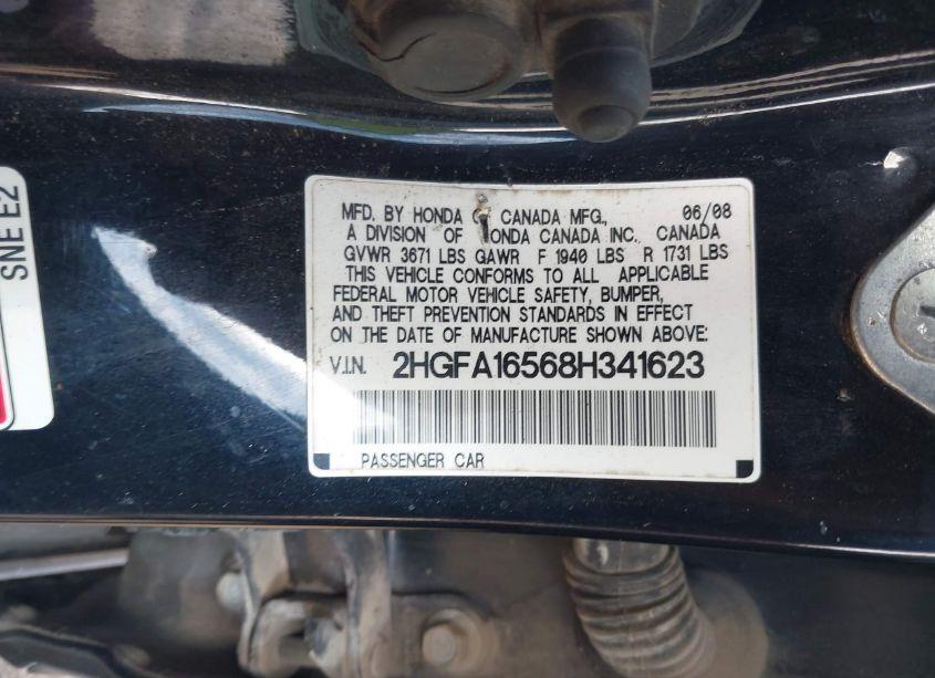 Photo 9 of 2008 Honda Civic LX (VIN 2HGFA16568H341623)