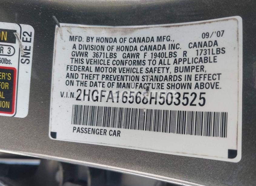 Photo 9 of 2008 Honda Civic LX (VIN 2HGFA16568H503525)