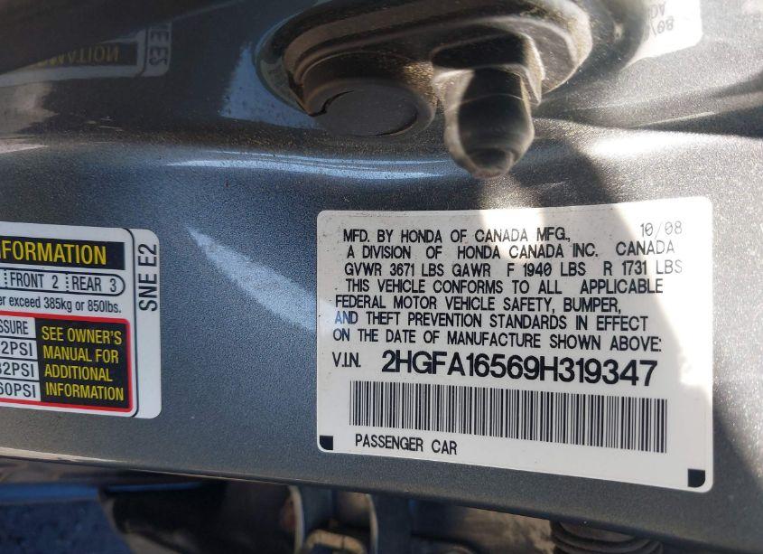 Photo 9 of 2009 Honda Civic LX (VIN 2HGFA16569H319347)