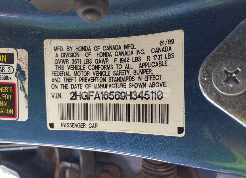 Photo 9 of 2009 Honda Civic LX (VIN 2HGFA16569H345110)