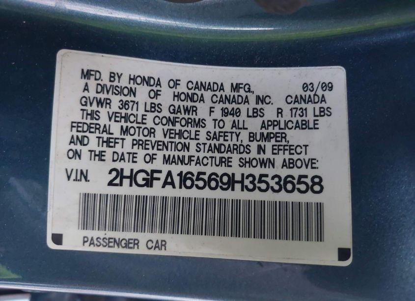 Photo 9 of 2009 Honda Civic LX (VIN 2HGFA16569H353658)