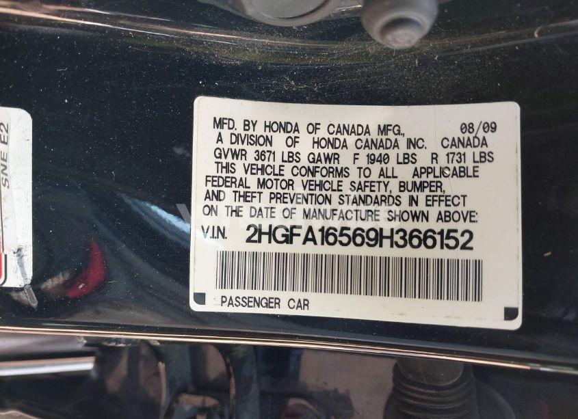 Photo 9 of 2009 Honda Civic LX (VIN 2HGFA16569H366152)